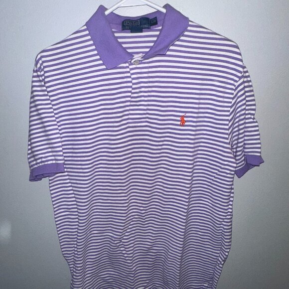 Purple and White Striped Ralph Lauren Men's Polo - Size Large - Picture 1 of 4